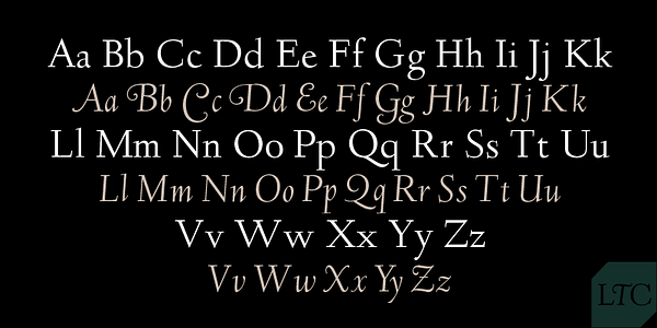 Card displaying LTC Deepdene Pro typeface in various styles