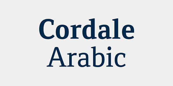 Card displaying Cordale Arabic typeface in various styles