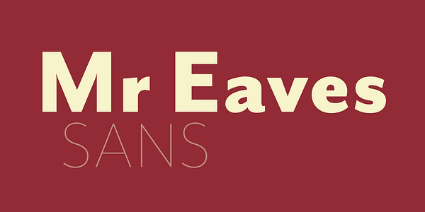Card displaying Mr Eaves Sans typeface in various styles