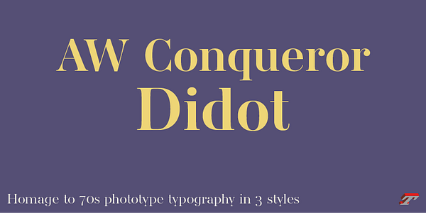 Card displaying AW Conqueror Didot typeface in various styles