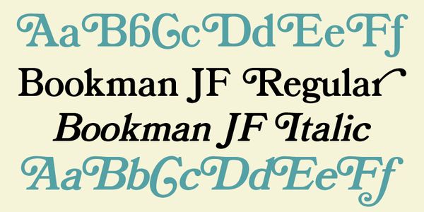 Card displaying Bookman JF typeface in various styles