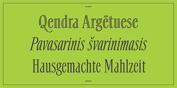 Card displaying Summa typeface in various styles