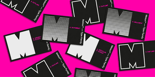 Card displaying Mekon typeface in various styles