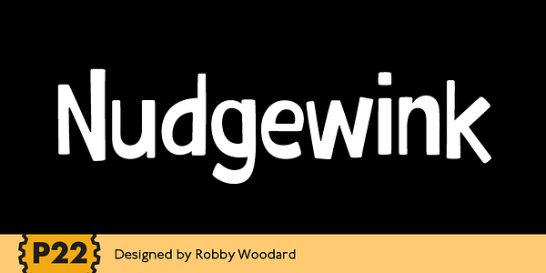 Card displaying P22 Nudgewink Pro typeface in various styles
