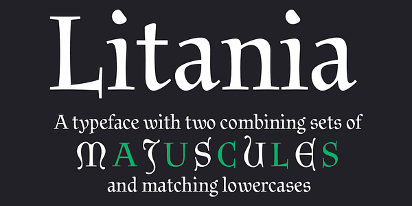 Card displaying Litania typeface in various styles