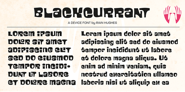 Card displaying Blackcurrant typeface in various styles