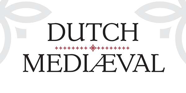 Card displaying Dutch Mediaeval typeface in various styles