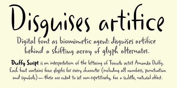 Tarjeta con el tipo de letra Duffy Script en varios estilos