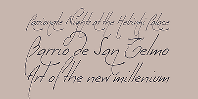 Card displaying Milonguita typeface in various styles