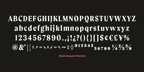 Card displaying Moret typeface in various styles