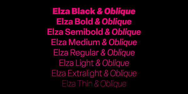 Card displaying Elza typeface in various styles