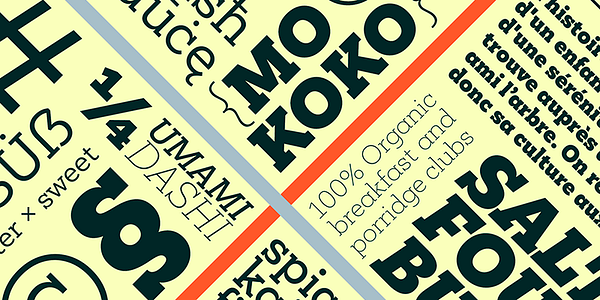 Card displaying Mokoko typeface in various styles