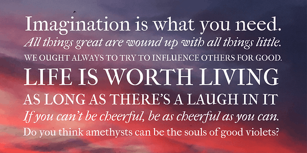 Card displaying IM FELL French Canon typeface in various styles