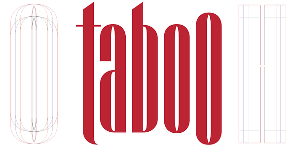 Card displaying Taboo typeface in various styles