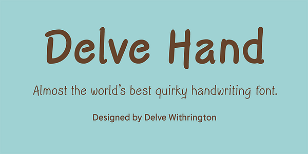 Card displaying Delve Hand typeface in various styles