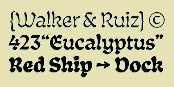 Card displaying Tumba typeface in various styles