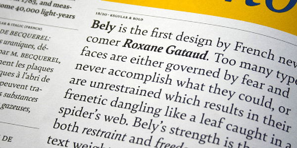 Card displaying Bely typeface in various styles