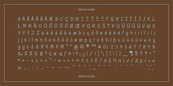 Card displaying Delve Hand typeface in various styles