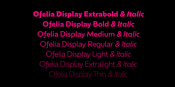 Card displaying Ofelia Display typeface in various styles