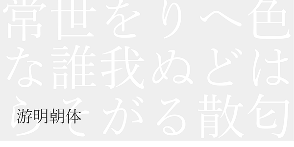 Card displaying Yu Mincho Pr6N R typeface in various styles