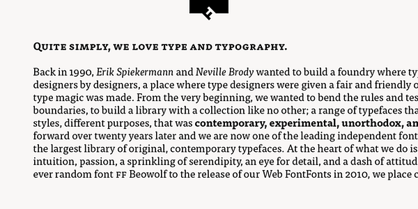 Card displaying FF Tisa typeface in various styles