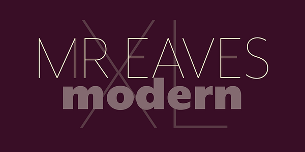 Card displaying Mr Eaves XL typeface in various styles