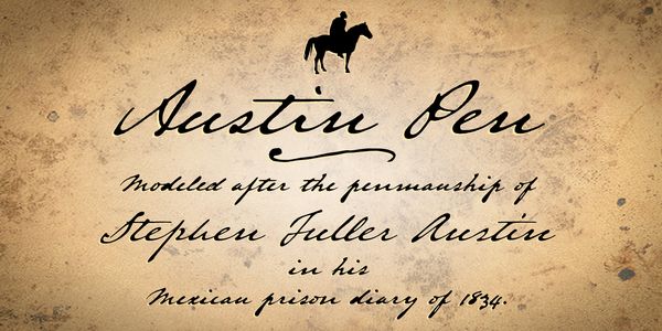 Card displaying Austin Pen typeface in various styles