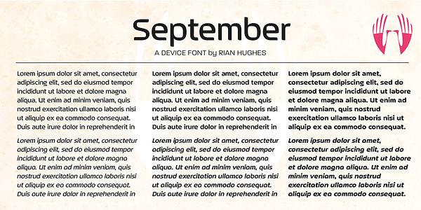 Card displaying September typeface in various styles