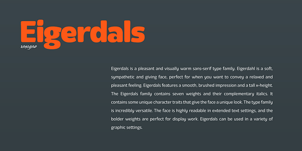 Card displaying Eigerdals typeface in various styles