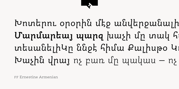 Card displaying FF Ernestine typeface in various styles