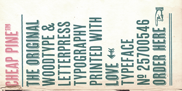 Card displaying Cheap Pine typeface in various styles