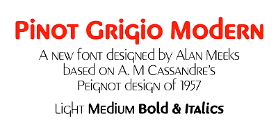 Card displaying Pinot Grigio Modern typeface in various styles