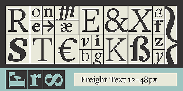 Card displaying Freight Text typeface in various styles