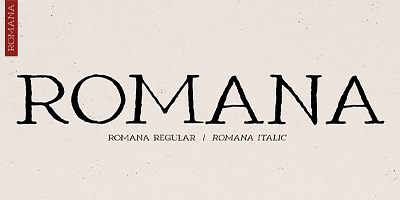 Card displaying Romana typeface in various styles