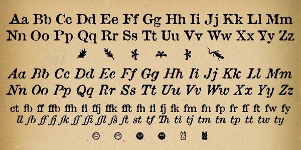 Card displaying Attic Antique typeface in various styles