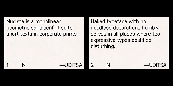 Card displaying Nudista typeface in various styles