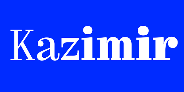 Card displaying Kazimir typeface in various styles