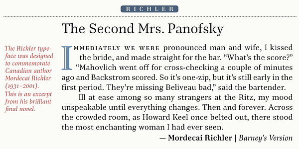 Card displaying Richler Pro PE typeface in various styles