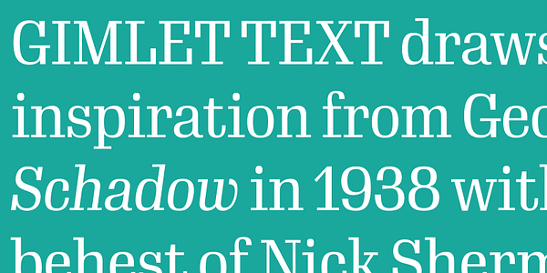 Card displaying Gimlet Text typeface in various styles