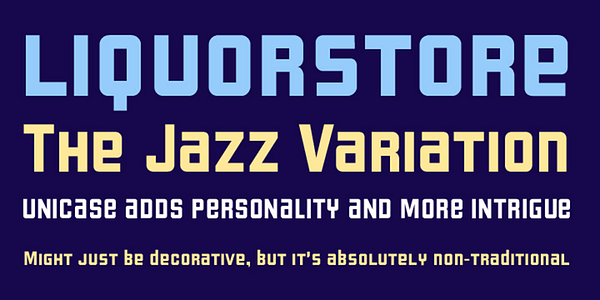 Card displaying Liquorstore typeface in various styles