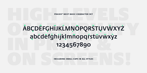 Card displaying Praxis Next typeface in various styles