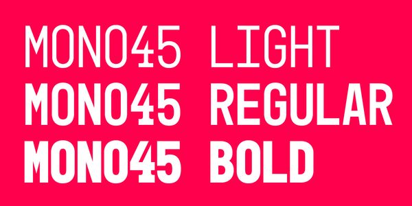 Card displaying Mono45 Headline typeface in various styles