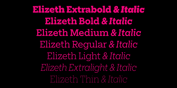 Card displaying Elizeth typeface in various styles