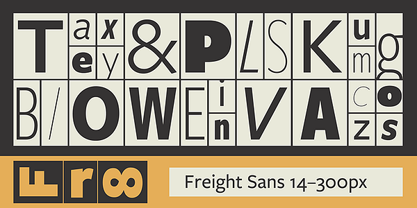 Card displaying Freight Sans typeface in various styles