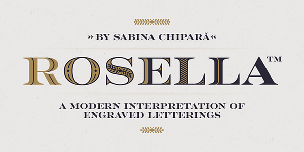 Card displaying Rosella typeface in various styles