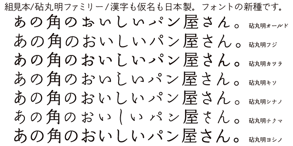 Card displaying Kinuta Marumin Kiso StdN typeface in various styles