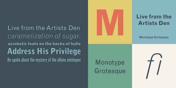 Card displaying Monotype Grotesque typeface in various styles