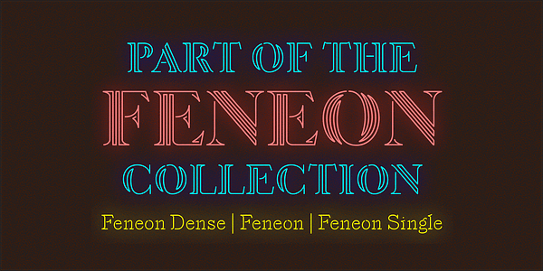 Card displaying Feneon Dense typeface in various styles