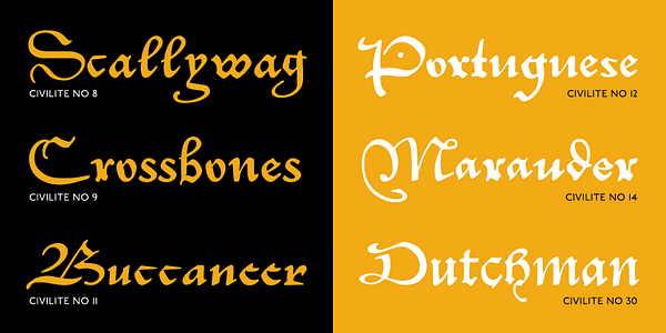 Card displaying P22 Civilite typeface in various styles