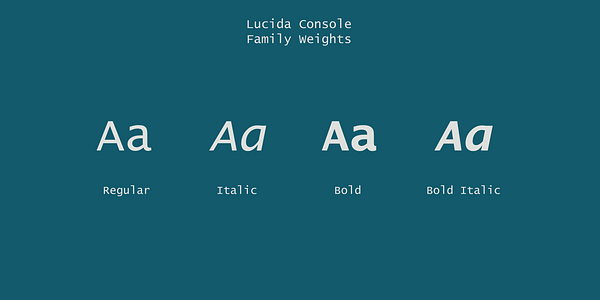 Card displaying Lucida Console typeface in various styles